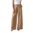thumbnail image 3 of QATAINLAV Womens Linen Wide Leg Palazzo Pants Summer Button Front Elastic Waist Work Trouser Loose Casual Dress Pants with Pockets Khaki XL, 3 of 7