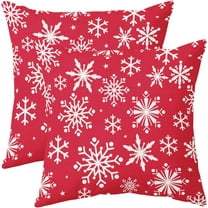 Light Red White Winter Snowflakes Pillow Covers 16x16 Set of 2 Christmas Decorative Throw Pillows Outdoor Farmhouse Xmas Holiday Seasnoal Pillowcases Cushion Case Decor for Home Sofa Couch Bed