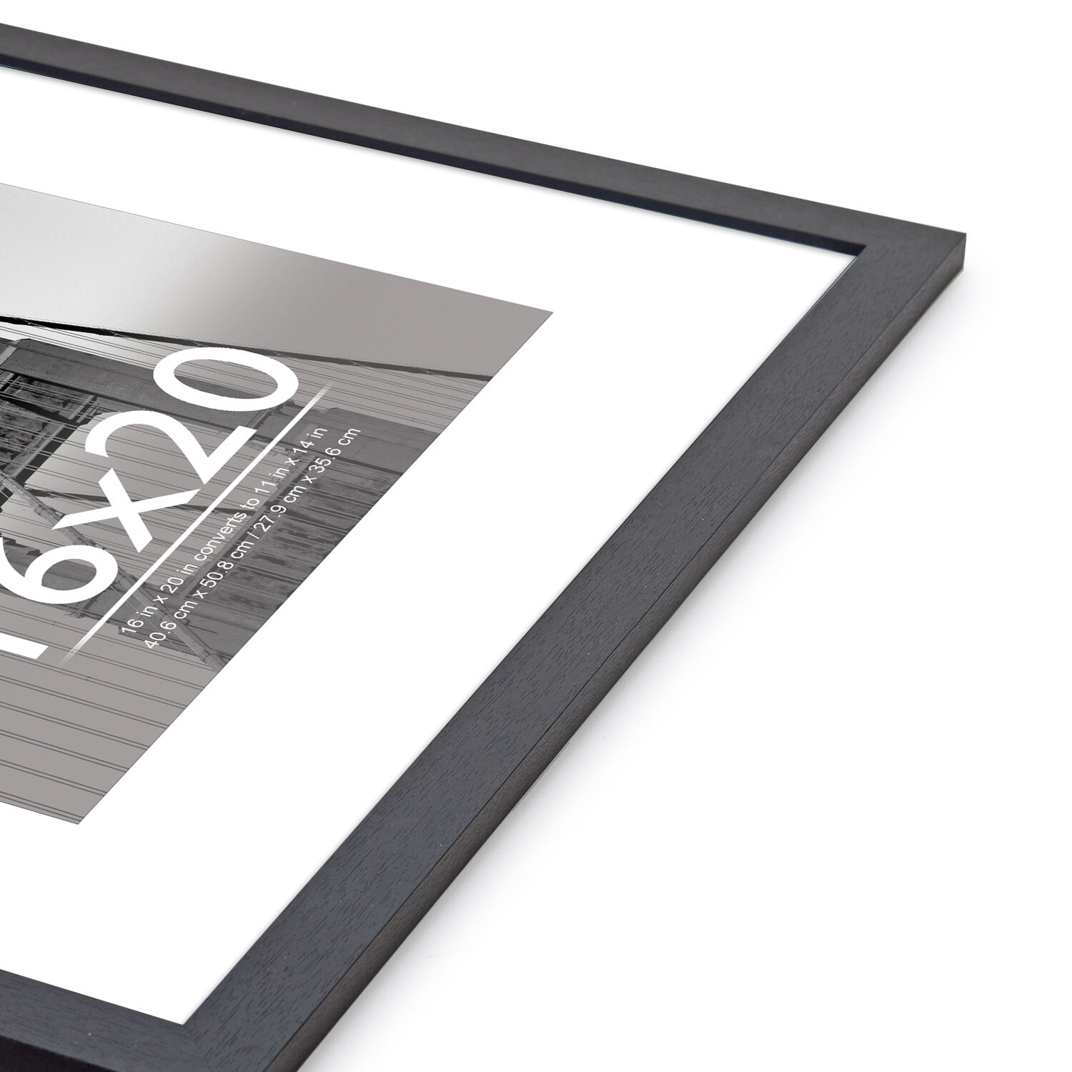 Meframe 16x20 Wooden Picture Frame, Matted to 11x14 Wall Poster Frame, Black