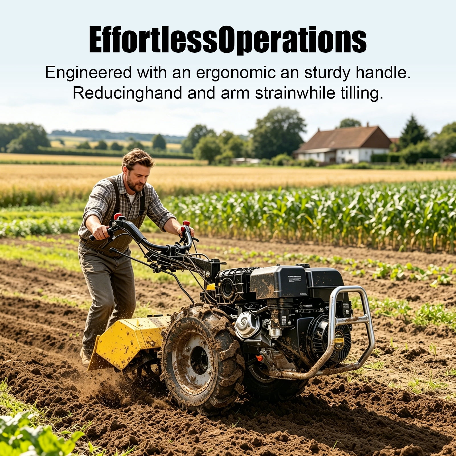 MMS 26''  Rear Tine Tiller Cultivator, 13.5HP 420CC Tractor Rototiller Dual Direction Full Gear Transmission Replaceable Module