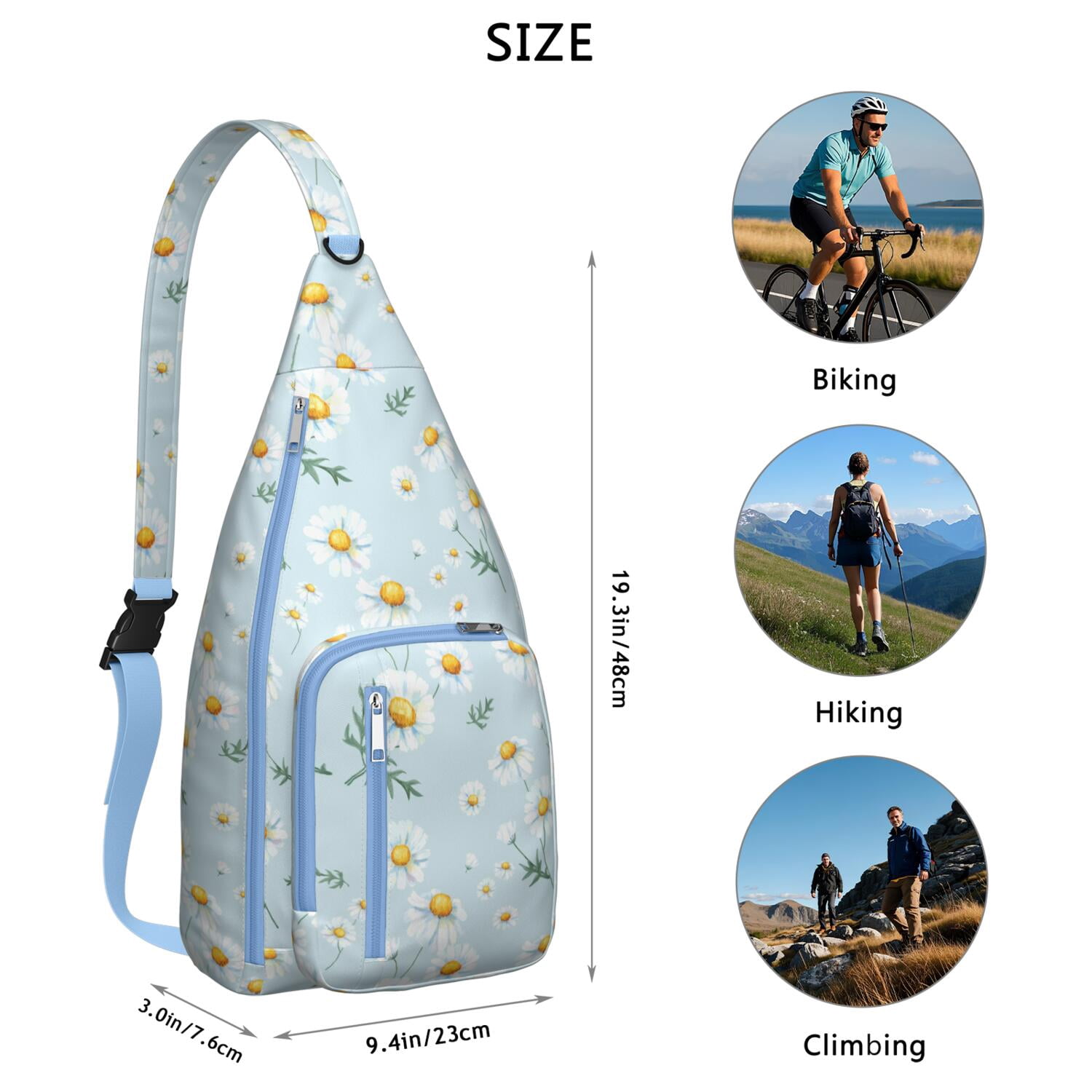 Waterproof Hiking Backpack Sling Bag for Women – Lightweight Crossbody Chest Bag for Travel, Outdoor & Everyday Use – Boho Daisy Floral Vintage Design