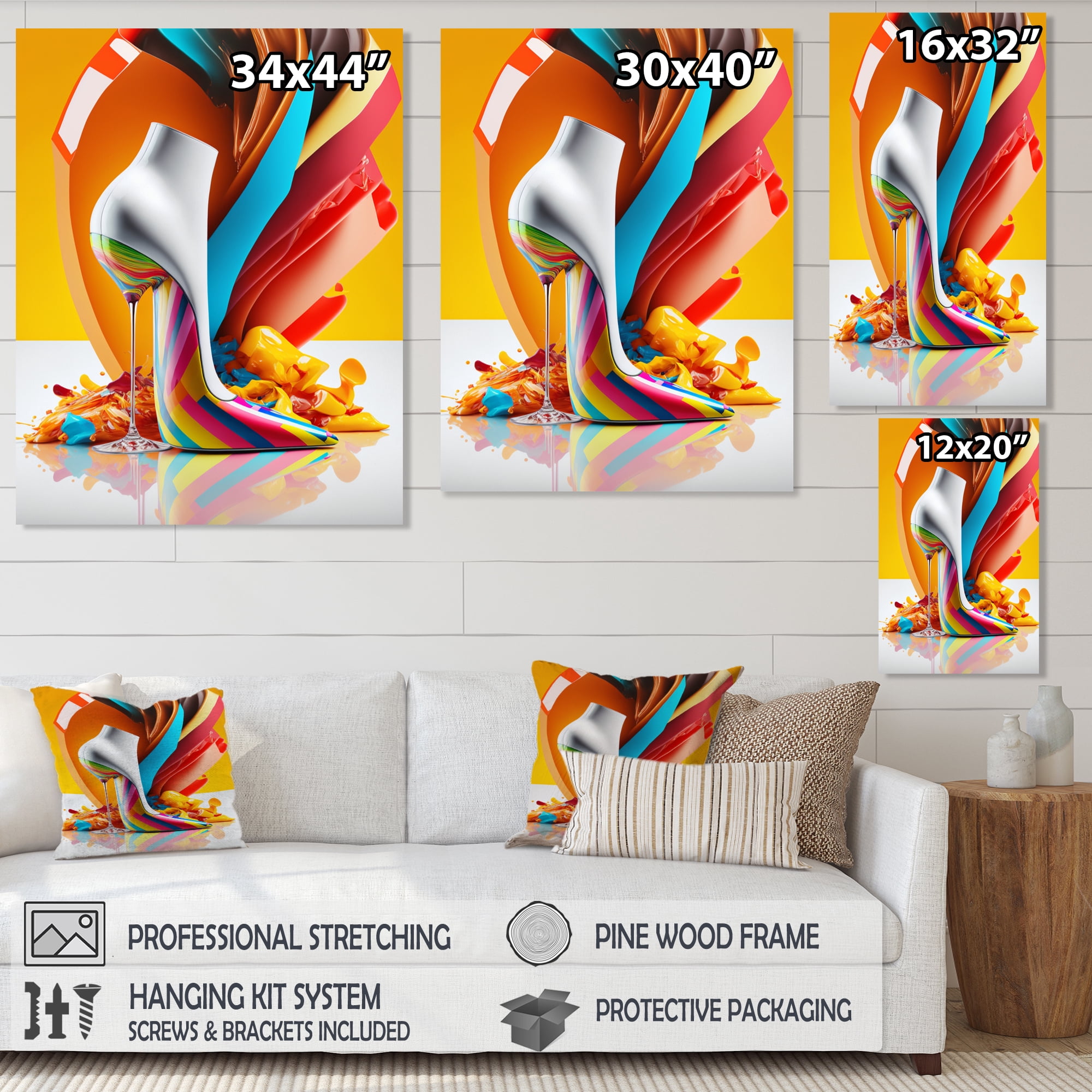 Designart Multicolor Glass High Heel Shoe II Canvas Wall Art