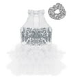 thumbnail image 4 of Sinleey Girls Sparkle Sequins Ballet Dance Skirted Letoards Jazz Latin Modern Performance Costumes White 5, 4 of 7