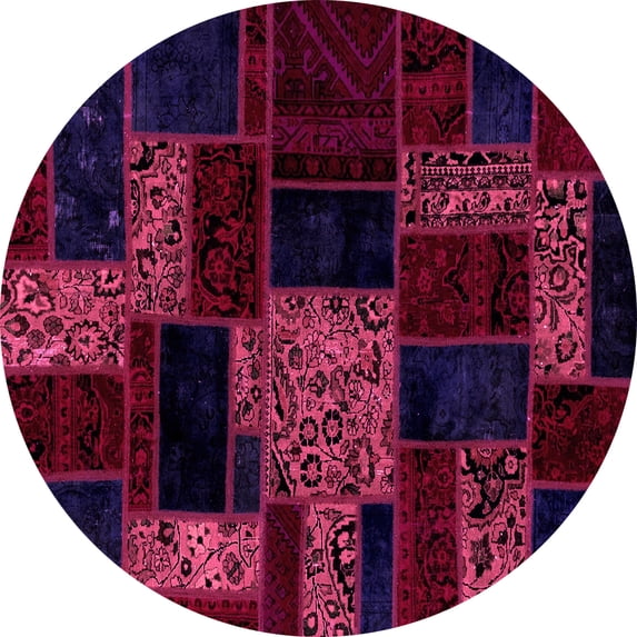 Ahgly Company Indoor Round Patchwork Pink Transitional Area Rugs, 6' Round