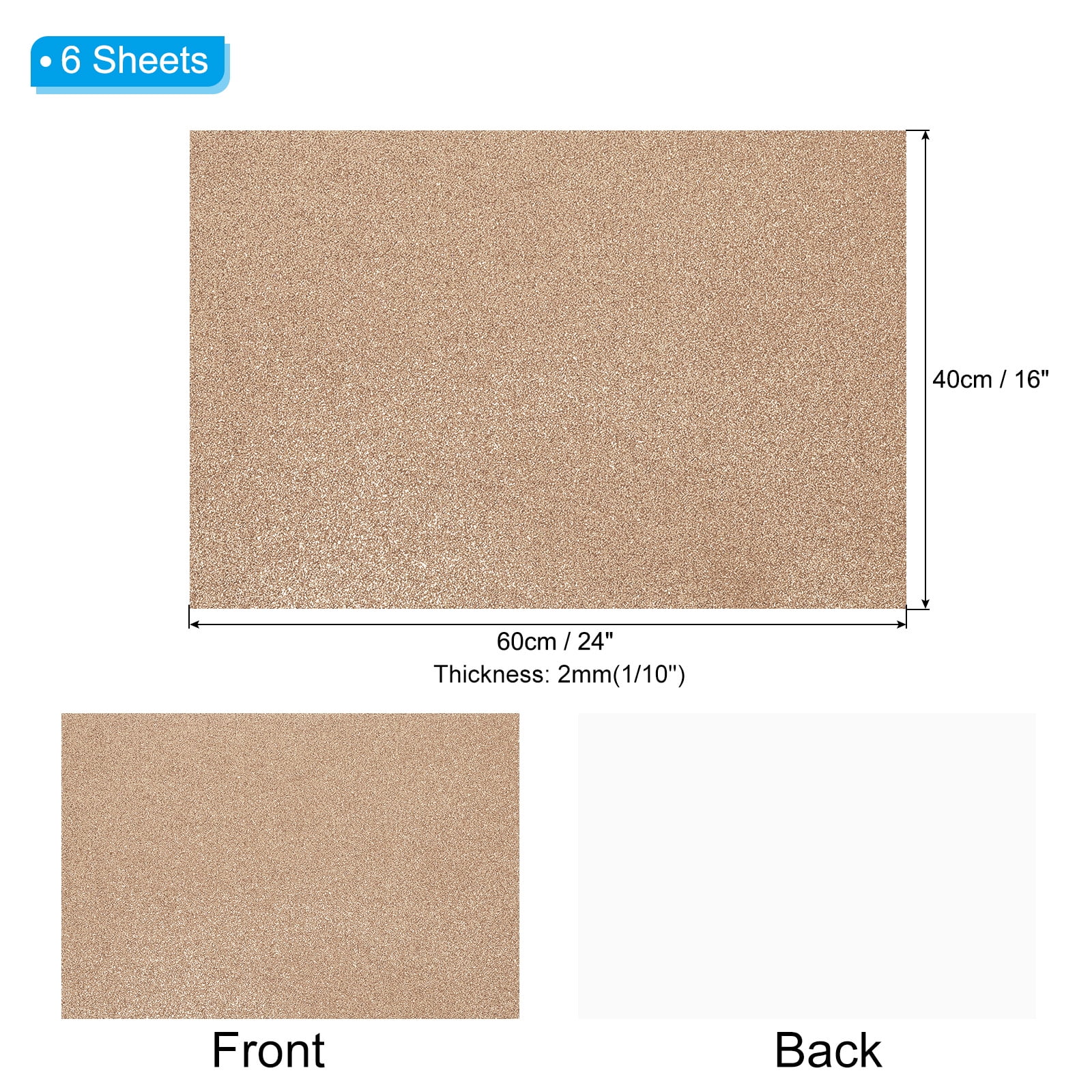 Uxcell 2mm(1/10") Thick Adhesive Glitter Foam Sheet 16x24inch(40x60cm) Brown, EVA Shiny Foam Board for Craft, 6 Pcs