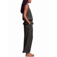 thumbnail image 3 of Women's Linen 2 Piece Outfits Sleeveless Ruffle Top Wide Leg Pants Summer Loungewear Beach Sets Black S, 3 of 8