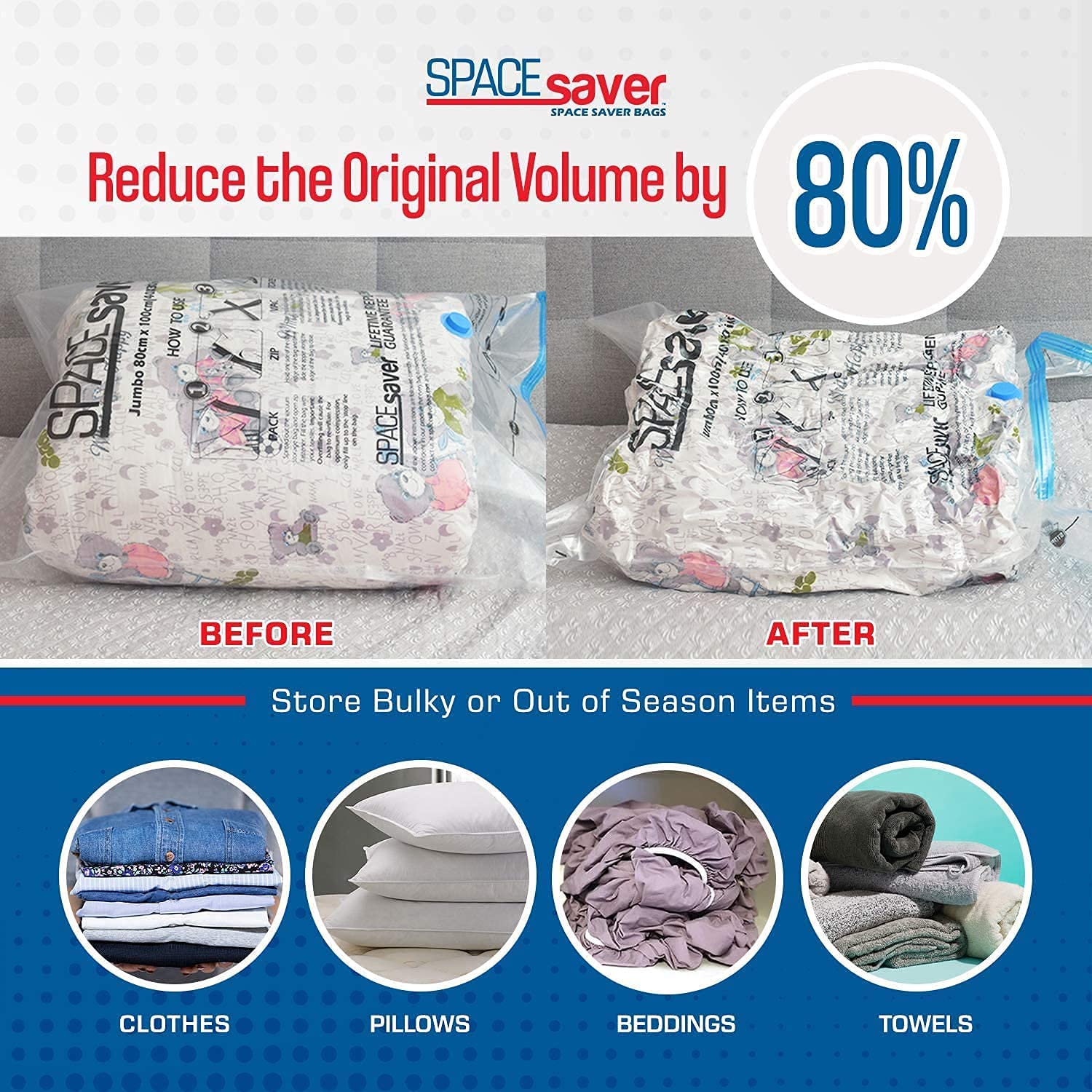 Spacesaver Premium *Jumbo* Vacuum Storage Bags (Works with Any Vacuum Cleaner + Free Hand-Pump for Travel!) Double-Zip Seal and Triple Seal Turbo-Valve for 80% More Compression! - image 4 of 6
