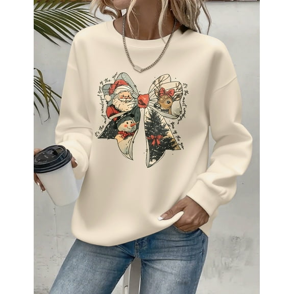 Merry Christmas Sweatshirt Women Cute Santas Snowman Elk Graphic Casual Long Sleeve Holiday Top