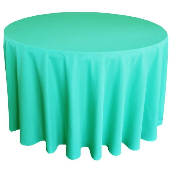 Wedding Linens Inc. 120'' Round Premium(200 GSM) Polyester Linen Tablecloth - Tiff Blue/ Aqua Blue