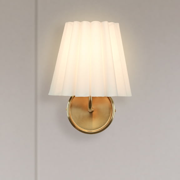 Midcentury Antique Bronze Sconce with White Linen Shade, Hardwired Indoor Lighting Fixture for Entryway, Bedroom, Dinning Room