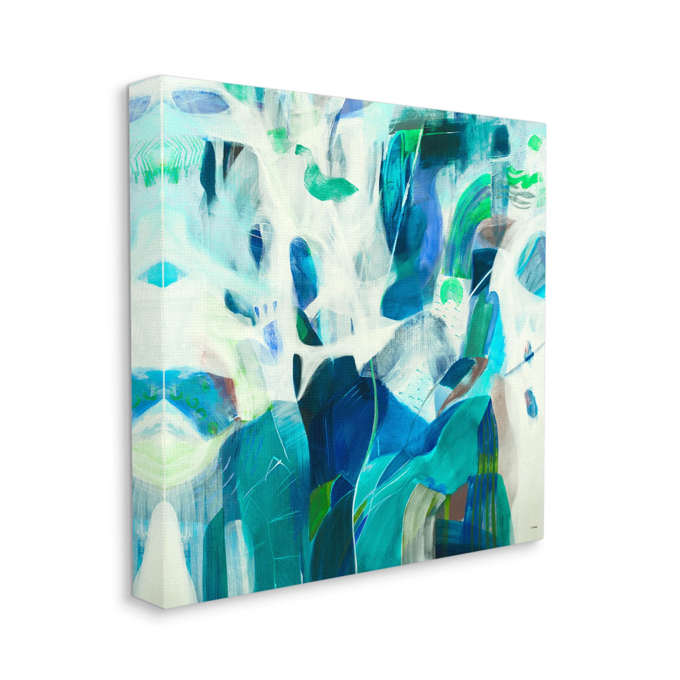 Wavy Blue Abstract Forms Abstract Painting Gallery Wrapped Canvas Print Wall Art