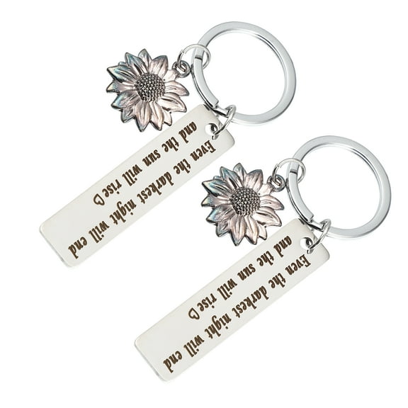 Vocoste 2 Pcs Stainless Steel Inspirational Sunflower Keychain Gifts Silver Tone