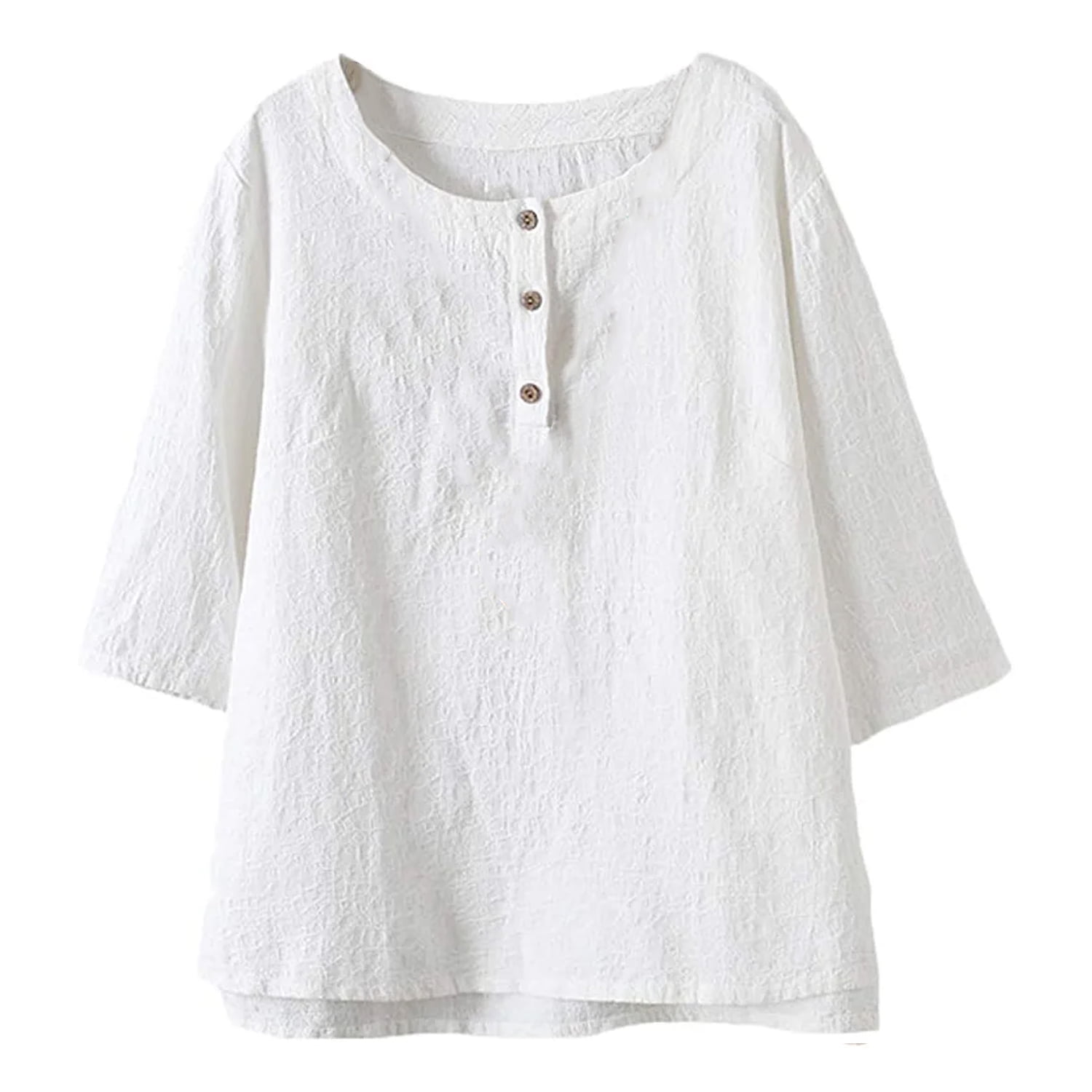 Mordenmiss Women's Cotton Linen Tunic Tops Jacquard Blouses T-Shirt ...