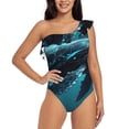 thumbnail image 2 of Picia Vintage Blue Pattern Whale Pattern Women's One Piece Swimsuits,One Shoulder Swimwear Asymmetric ,Ruffle Monokinis Bathing Suits,High Waisted Flattering Bathing Suits-Medium, 2 of 8