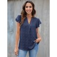 thumbnail image 2 of Womens Blouse V Neck Ruffle Sleeve Flowy Shirts Dressy Casual Cute Summer Tops Navy Blue L, 2 of 7