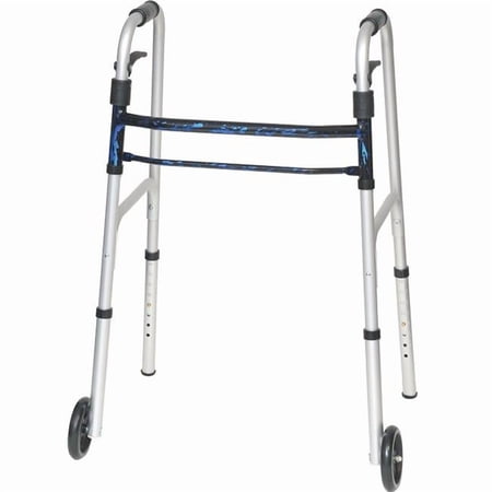 Roscoe Medical 350 lb Aluminum Adult Trigger with Wheels Walker - Blue - Case of 4