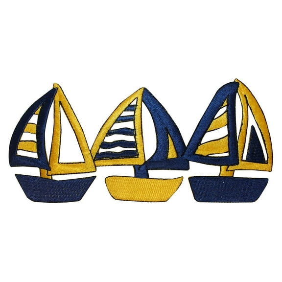ID 1873 Sailboats Strip Patch Ocean Sailing Nautical Embroidered IronOn Applique
