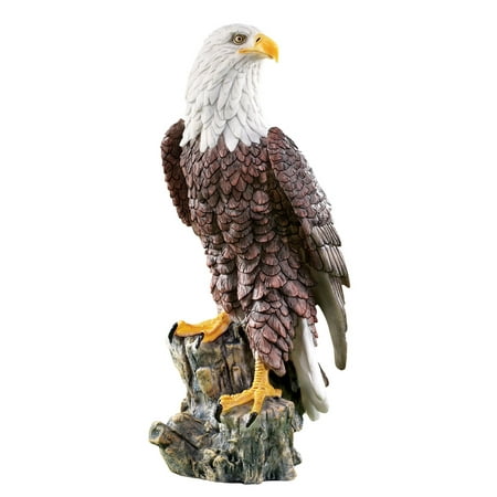 Magnificent Bald Eagle on Stump Garden Statue, Outdoor Decorative Figurine for Yard or
