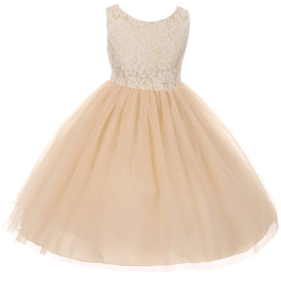 Little Girls Sleeveless Lace Tulle Princess Party Birthday Flower Girl Dress Champagne Size 2 (K414D)
