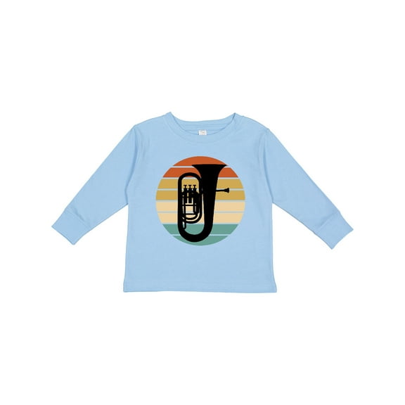 Inktastic Tuba Music Retro Sunset Silhouette Boys or Girls Long Sleeve Toddler T-Shirt
