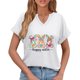 thumbnail image 4 of Corto para las Mujeres Casual Verano 2025 Pascua Impresión V-Cuello Camiseta, Ligero 95% Poliéster 5% Spandex Top para Toda la Temporada Hogar Y Diario, 4 of 7
