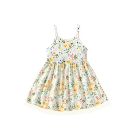 

wybzd Infant Baby Girls Dress Summer Floral Print Sleeveless Tulle A-line Summer Sundress Clothes Yellow 9-12 Months