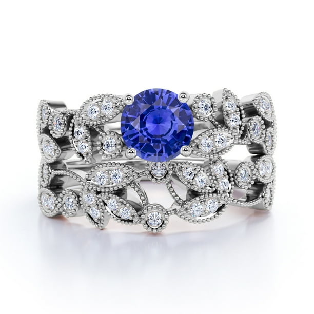 JeenMata - 1.34 ct Real Vintage Blue Sapphire Ring - Blue ...