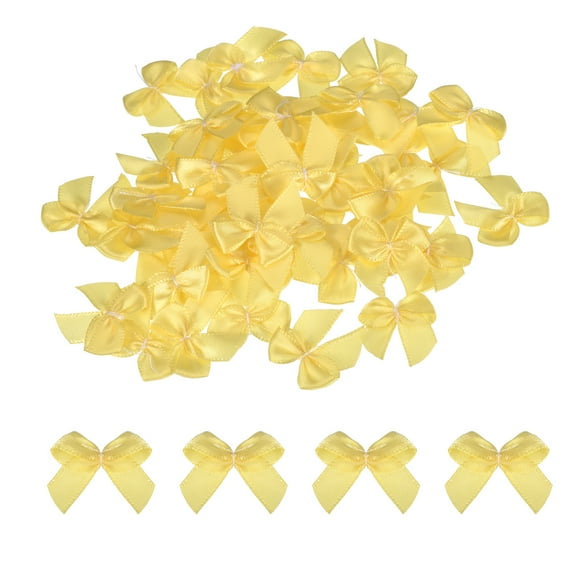 Uxcell 150Pcs Mini Ribbon Bow 1" Mini Fabric Satin Ribbon Flower Bows for Craft DIY Sewing Wedding Birthday Party Yellow