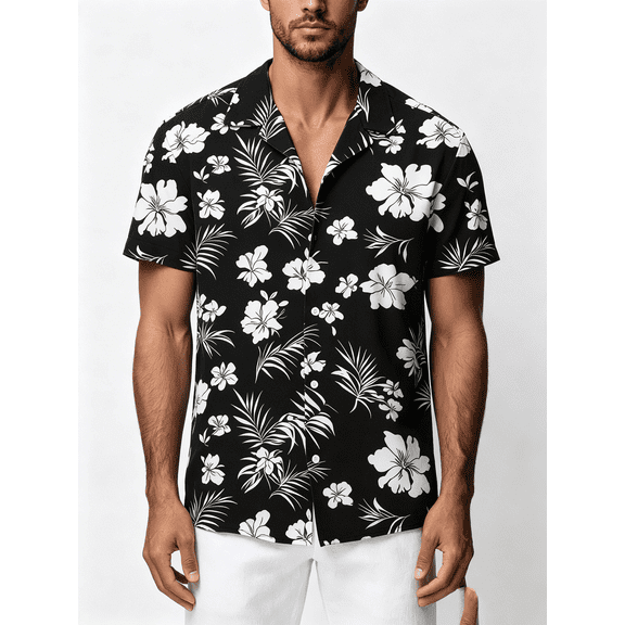 Busydd Hawaiian Shirts for Men Trendy Short Sleeve Print Button Down Shirt Men Summer Vacation Turndown Collar Beach Shirts 3XL