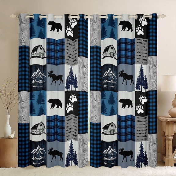 Homewish Safari Moose Bear Black Out Curtains,Country Farmhouse Lodge Curtains Pack of 2 (42x63 Each),Outdoor Adventure Bedroom Curtains For Men Women,Ultra Soft Home Decor