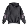 thumbnail image 7 of Stichou Hoodies for Women Cute Bow Trim Preppy Sweatshirts Long Sleeve Drop Shoulder Fleece Pullover Tops w/Pocket Dark Gray S, 7 of 7