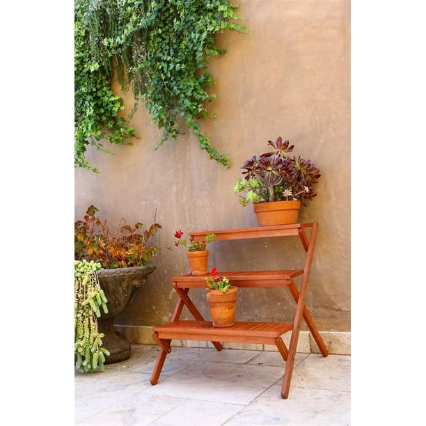 Outdoor Wood ThreeLayer Plant Stand
