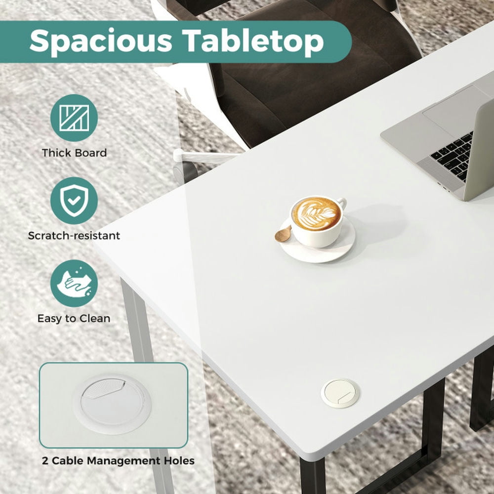 Demi Bonn 47" Modern Computer Desk Writing Study Table with Metal Frame, Small Home Office Desk Writing Table, White