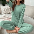 thumbnail image 7 of Womens Pajama Set with Pockets Solid Color Long Sleeve Shirt and Pajama Pants Pj Set Green S, 7 of 7