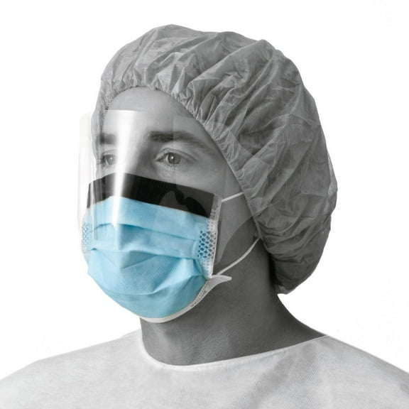 Basic Procedure Face Mask with Shield, Antifog Strip and Ear Loops, Blue Pack of 25