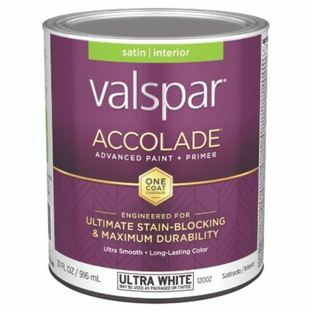 Valspar 028.0012002.005 Paint & Primer Interior Satin Paint, Ultra White