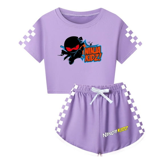 Ninja Kidz Clothing Set for Girls – Kids Crop Top and Shorts with Cool Characters – Summer Sportswear