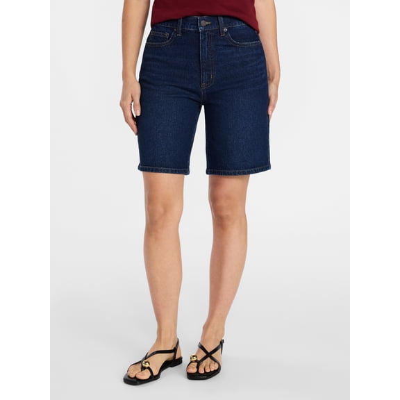Time and Tru Women's High Rise Denim Bermuda Shorts, 9" Inseam, Sizes 0-20