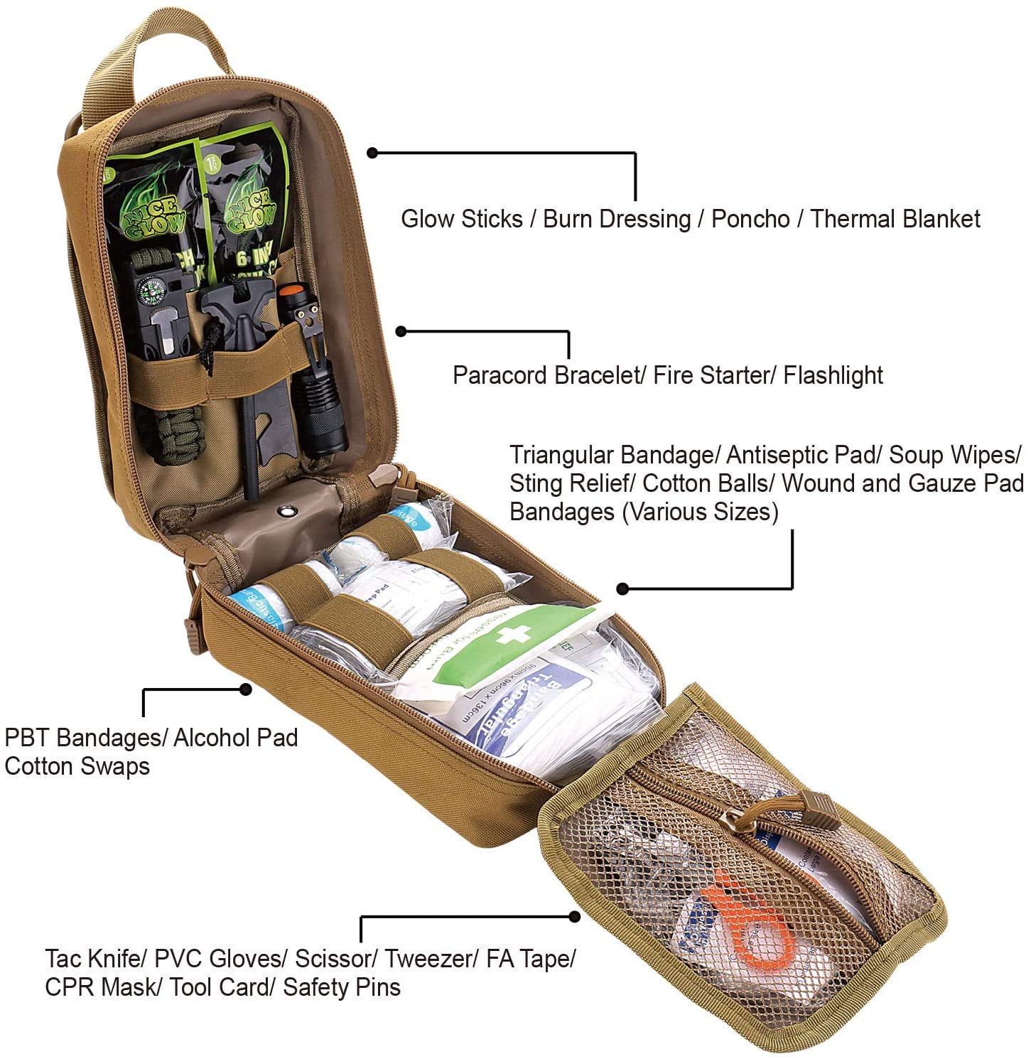 250 Pieces Survival First Aid Kit IFAK EMT Molle Pouch Survival Kit Outdoor Gear Emergency Kits Trauma Bag for Camping Boat Hunting Hiking Home Car Earthquake and Adventures
