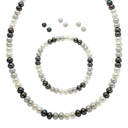 Honora Black, White & Grey Freshwater Pearl Set in Sterling Silver