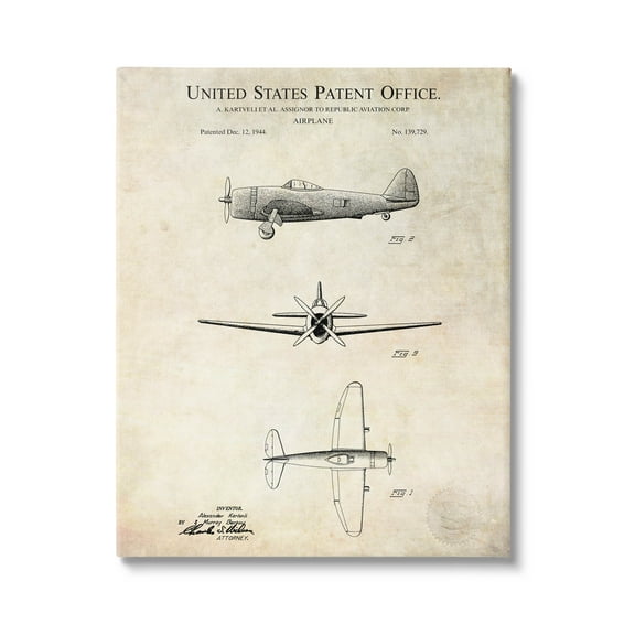 Stupell Industries Vintage Aircraft Diagram Chart Graphic Art Gallery Wrapped Canvas Print Wall Art, Design by Karl Hronek