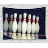 Bowling Party Decorations Tapestry, Classical Pins on Alley Competition Pursuit Leisure Time, Wall Hanging for Bedroom Living Room Dorm Decor, 60W X 40L Inches, Dark Blue White Red, by Ambesonne