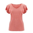 thumbnail image 4 of Deago Womens Summer Tops Ruffle Short Sleeve V Neck T-Shirts Casual Loose Fit Blouse Shirts (Pink, M), 4 of 10