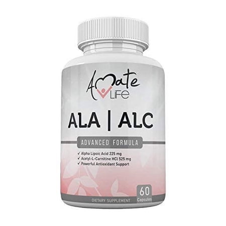 ALA / ALC High Potency Formula- Best Alpha Lipoic Acid and Acetyl-L-Carnitine HCl Dietary Supplement- Antioxidant Support- Energy Boost- for Men and Women by Amate Life 60 Capsules