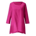 thumbnail image 4 of Tshirts For Women Summer Solid Color Crew Neck Long Sleeve Irregular Hem Ladies Tunic Tops Holiday Wear, 4 of 5
