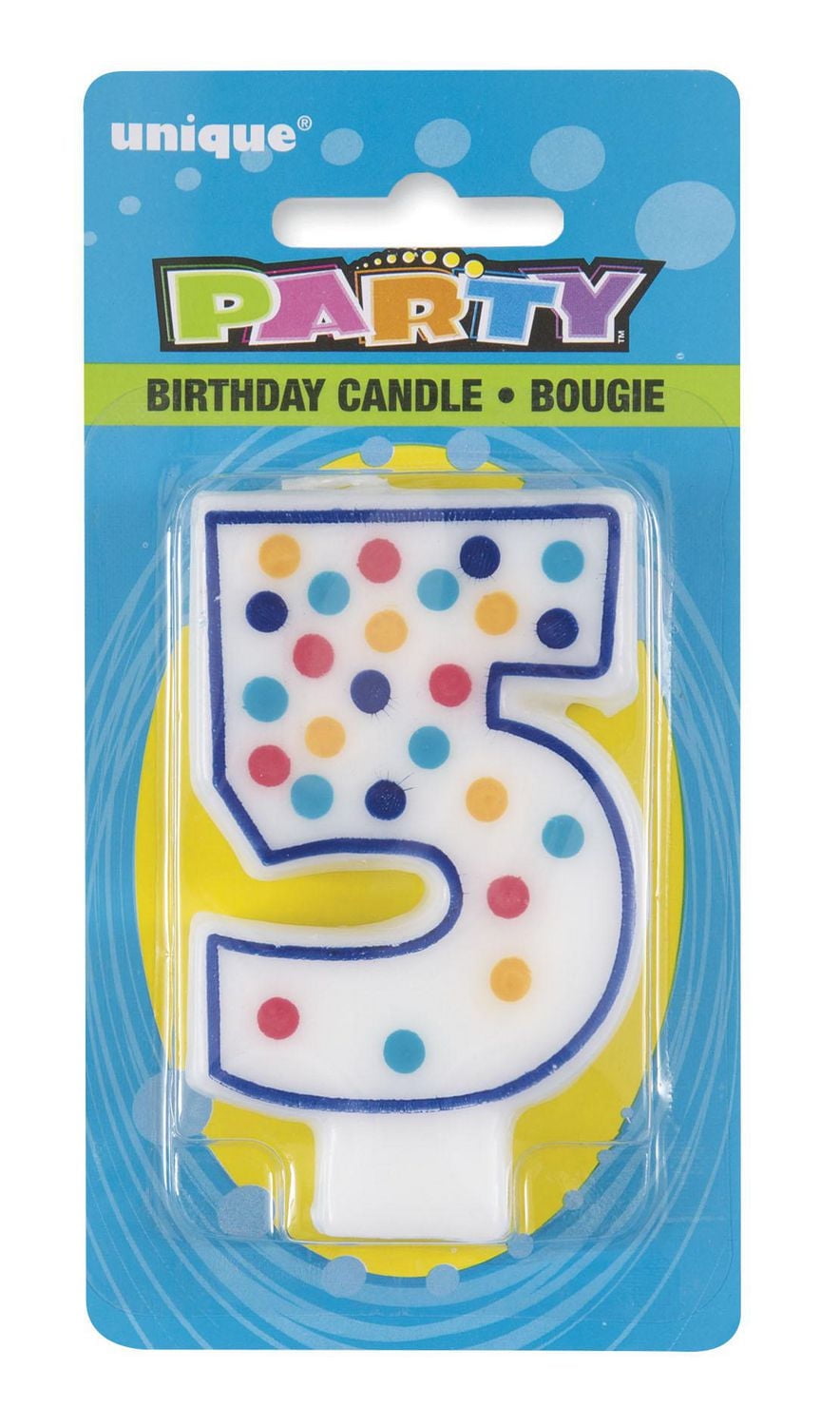 Polka Dot Number "5" Birthday Candle, Shaped like the number 5