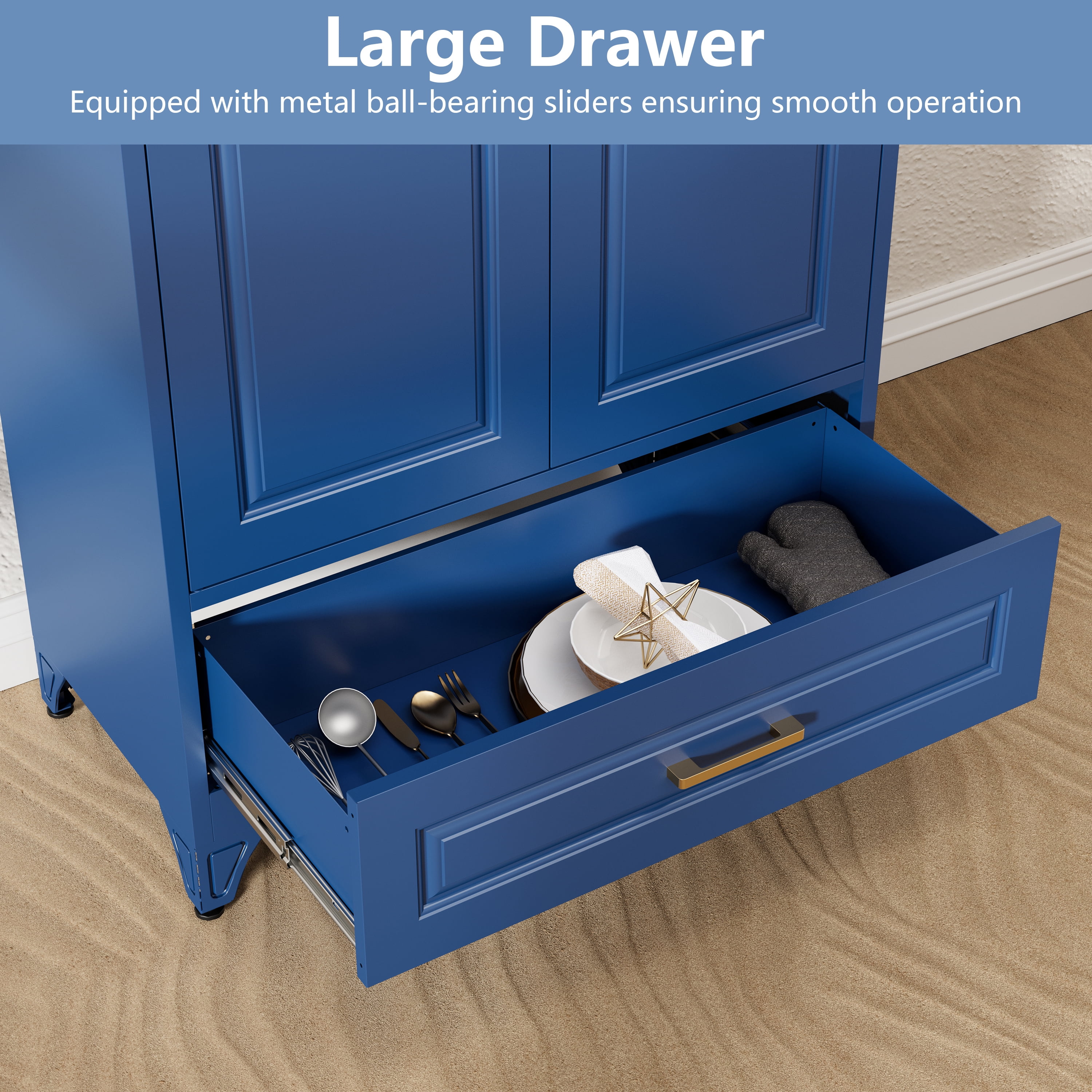 Polup Kitchen Pantry Cabinet, Metal Storage Cabinets, 75"Height Pantry Cabinets with Drawer, Food Cupboard with Doors,Blue