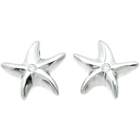 Plutus CZ Sterling Silver High-Polish Starfish Earrings