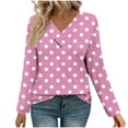 thumbnail image 4 of JUSLIO Button-Up Women Tops Pullover Graphic Shirts Irregular Print Long sleeve V Neck Shirts Pink M(US:6), 4 of 7