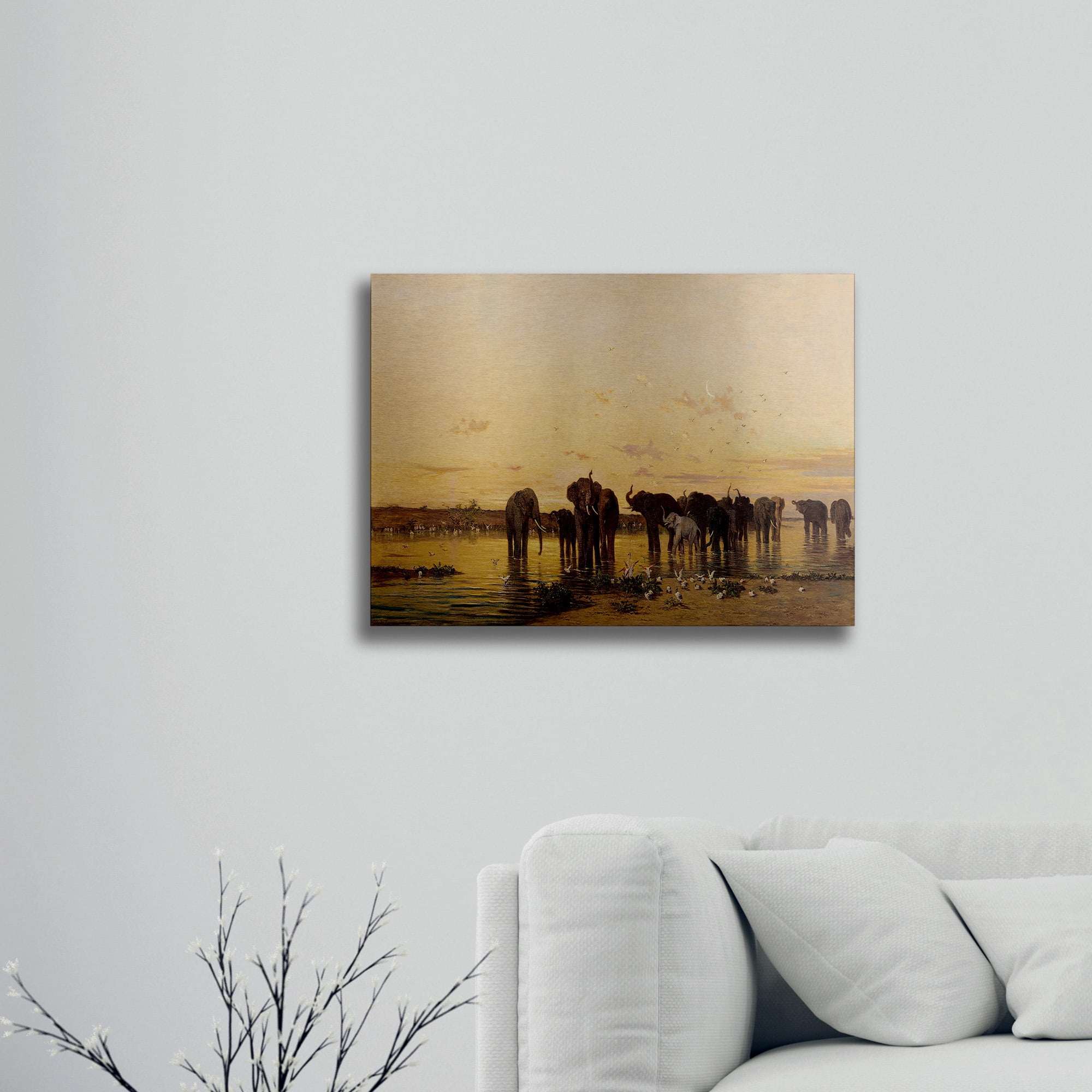 Trademark Fine Art 'African Elephants' Brushed Aluminum Wall Art Art by Charles Emile de Tournemine